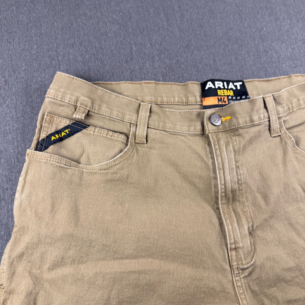 Ariat Rebar M4 Work Shorts Mens 40R Khaki Canvas Low Rise Straight Stretch 1650